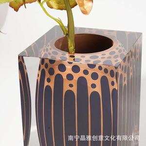 铂晶亚克力插花客厅装饰轻奢风琉璃花瓶家居树脂高透明工艺品摆件