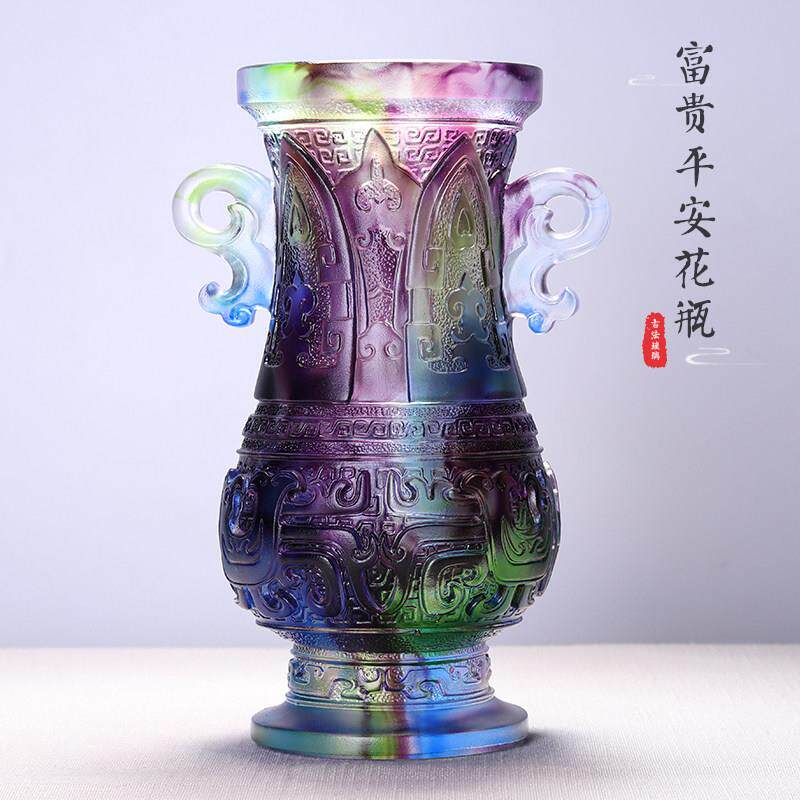 琉璃富贵平安花瓶摆件新中式客厅玄关插花装饰工艺礼品摆饰开 业