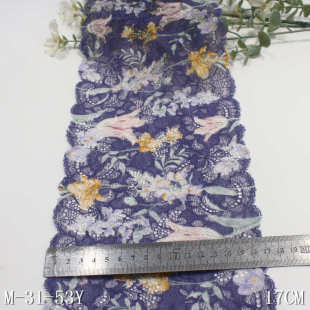 唐隆两色经编法式 家纺蕾丝花边辅料 油画风印花弹力蕾丝 17cm服装