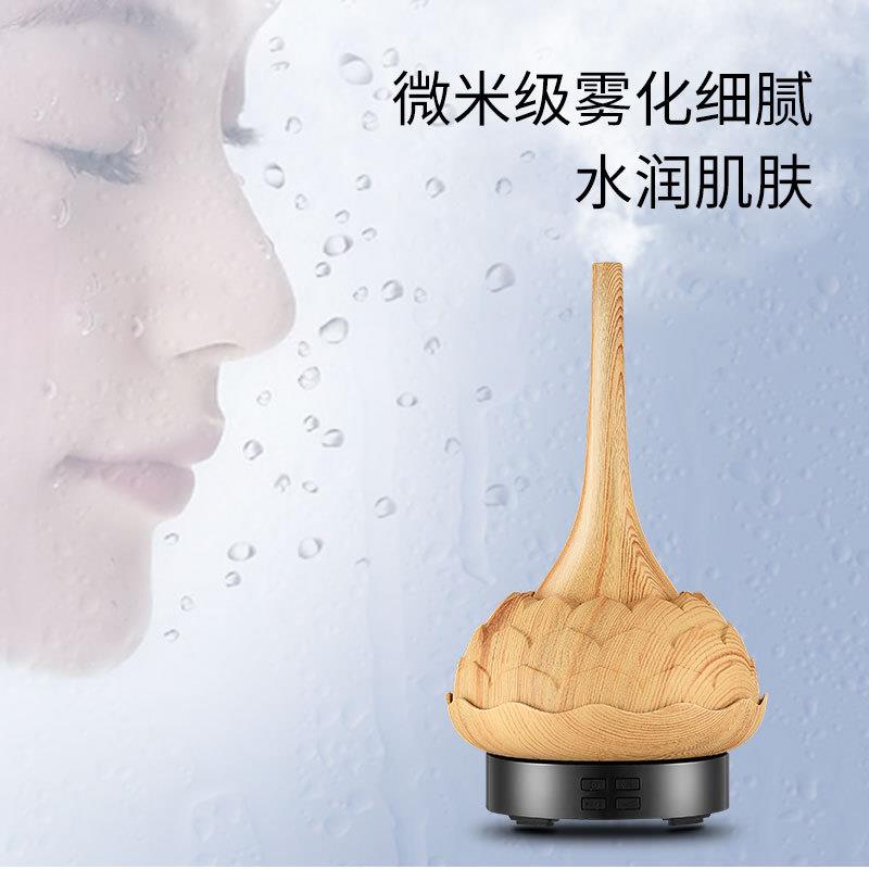 新款直销卧室木纹桌面雾化加湿器 家用大雾量音乐大容量扩香薰机