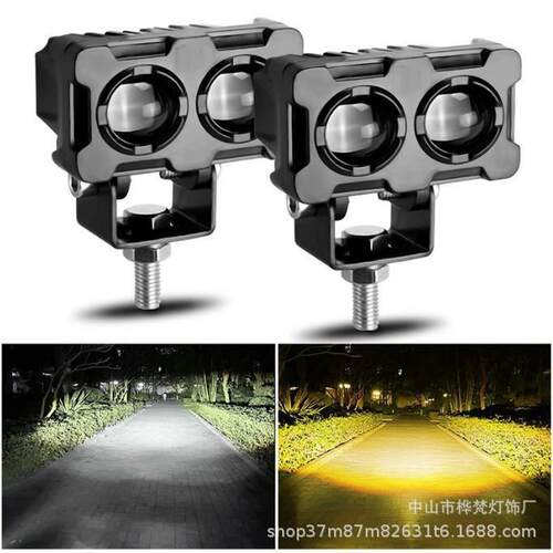 新款直销跨境热销摩托车大灯LED外置双透镜方形射灯12-80V通用高