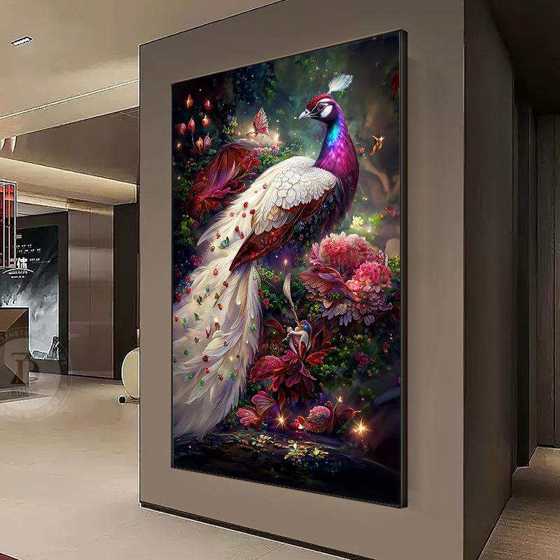 富贵吉祥牡丹孔雀图粘贴钻十字绣新款线绣玄关客厅卧室风景钻石画