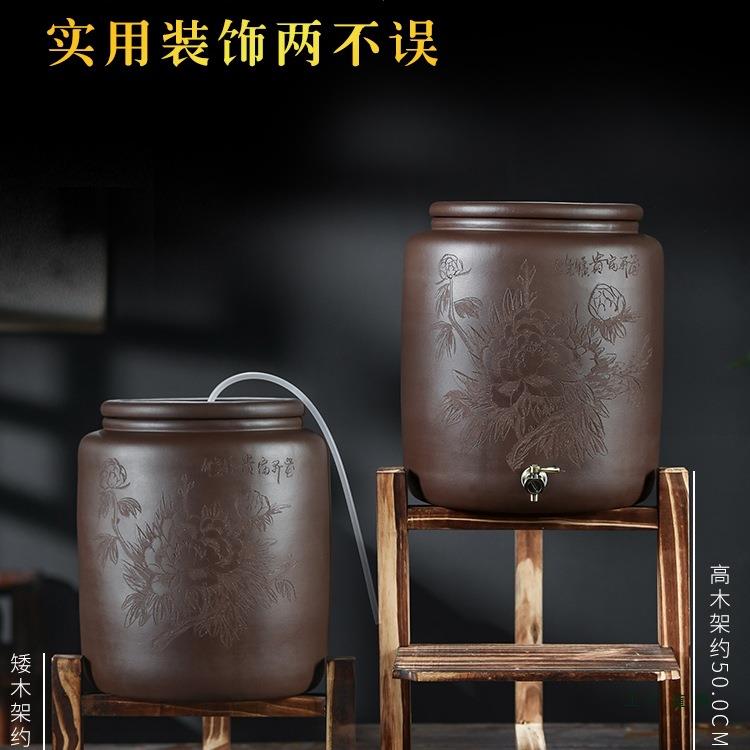 宜兴原矿紫砂水缸家用泡茶大小号龙头陶瓷过滤抽水直饮茶水桶