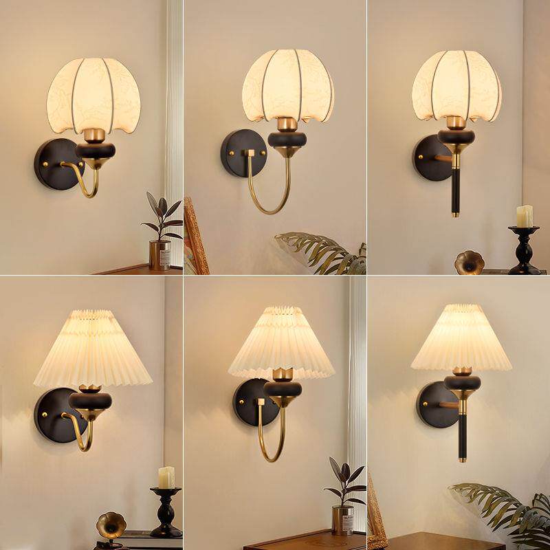 壁灯中古风卧室拉链床头灯北欧复古实木客厅过道奶油风装饰壁灯具