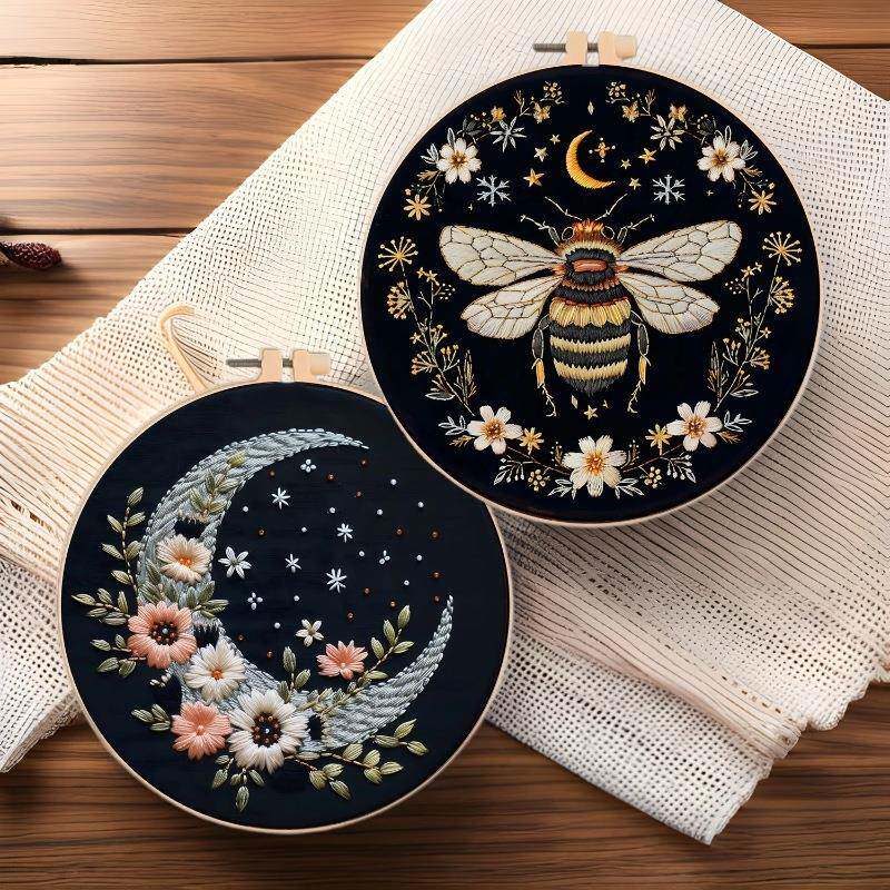 DIY Embroidery Kit - Golden Butterfly & Silver Moon