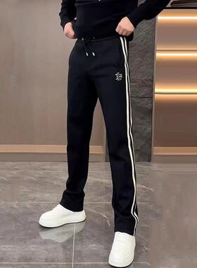 高级感条纹宽松直筒休闲裤男春秋季新款潮流时尚百搭阔腿运动卫裤