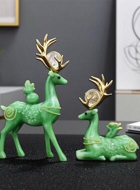 高档中式招财情侣梅花鹿摆件简约轻奢客厅电视柜入户玄关家居装饰