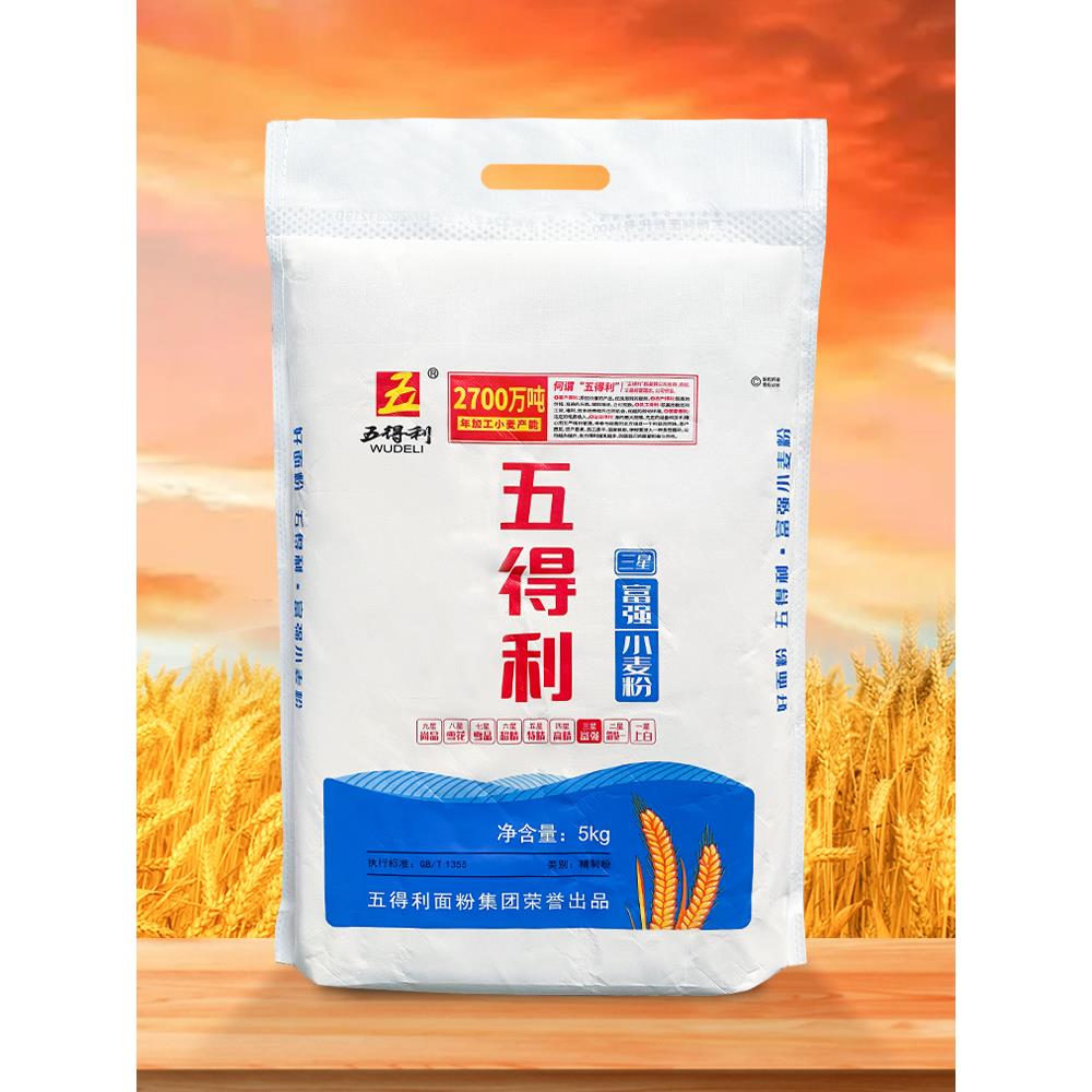 【五得利面粉】三星富强小麦粉5kg 商用/家庭白面通用粉10斤包邮图片