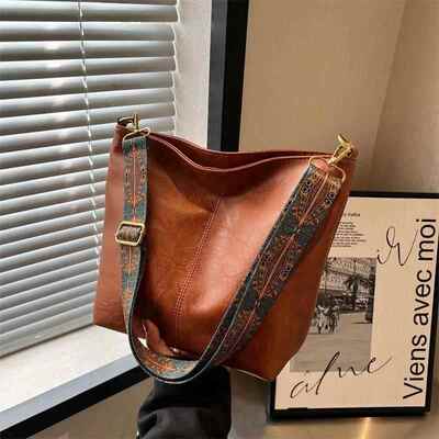 Womens Fashion Shoulder Sling Bag Vintage Brown PU Leather H