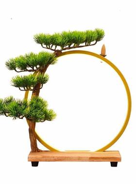 新中式创意禅意摆件 家居倒流香客厅led灯圈办公室会所招财装饰品