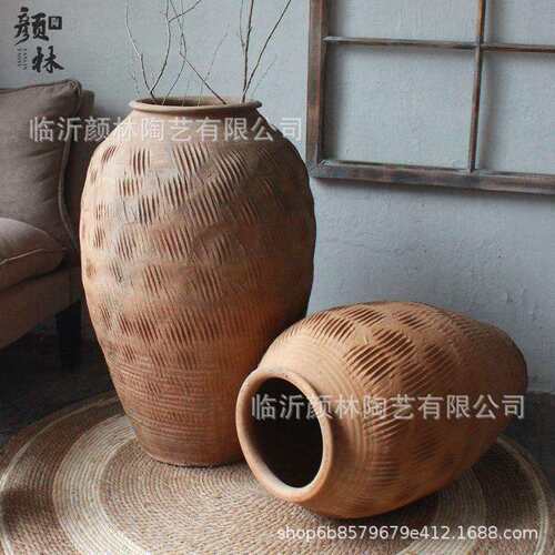 颜林古陶瓶落地土陶罐古花瓶中式粗陶缸土罐大号土缸瓦缸民俗罐子