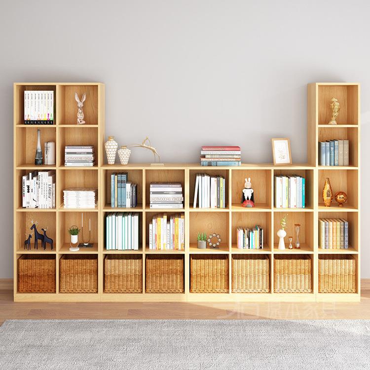 书架落地实木书桌收纳置物架卧室格子柜现代简约客厅书橱展示架子