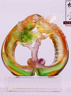 琉璃松鹤延年摆件中国风老人生日祝寿礼物装饰品中式松树工艺品