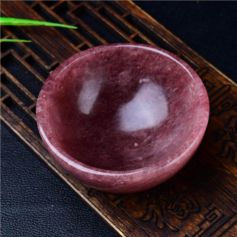 碗天然草莓晶圆碗摆件红水晶原石手链净消磁化家居桌客厅面装饰