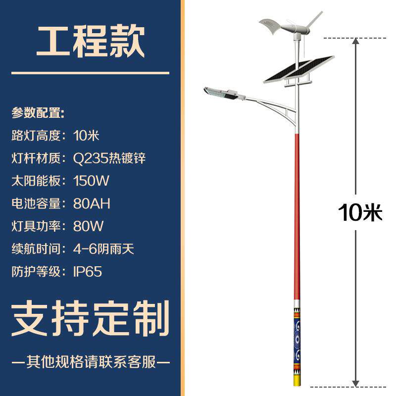 太阳能路灯杆厂家10米11米100W风光互补路灯 公路风光互补led路灯
