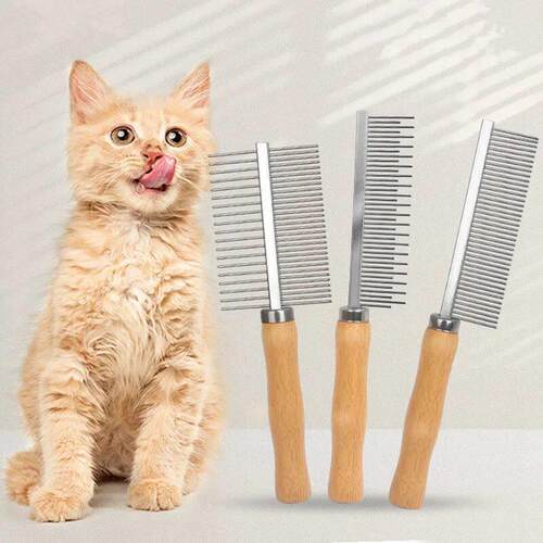 Cat Comb Stainless Steel Cat Brush Dog Hair Brush Wood Handl