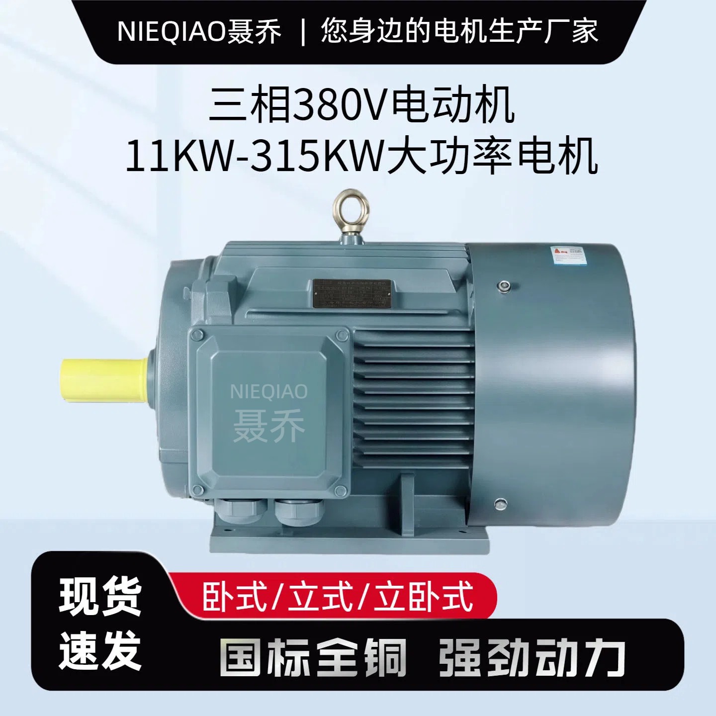 三相异步电动机1115/18.5/22/30/37/45/55KW千瓦全铜380V聂乔电机