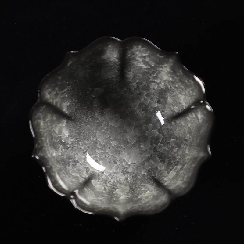 德化陶瓷【单茶杯满110ml黑冰亮光】高晶 冰花釉 葵口杯 大容量