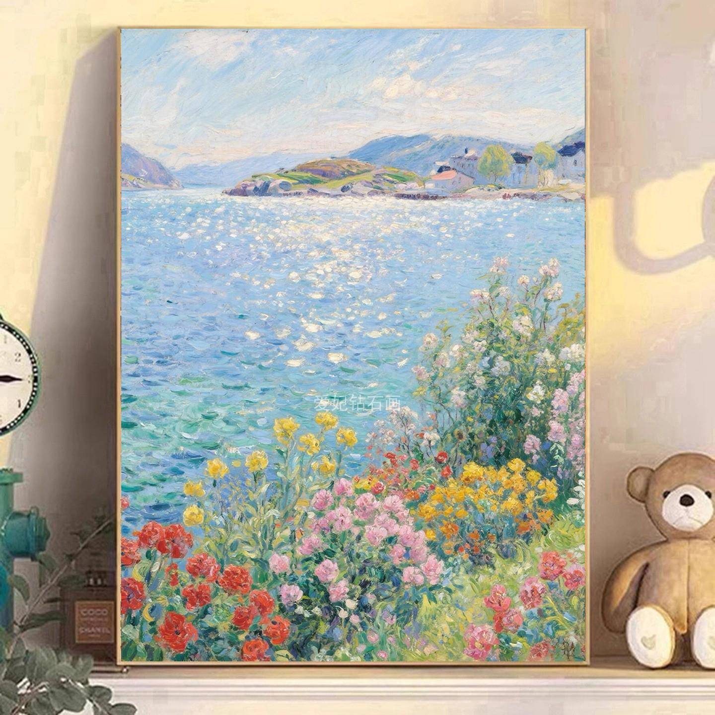 新款DIY树脂方钻满钻贴钻钻石画钻石绣带钻套件莫奈风湖边花园二