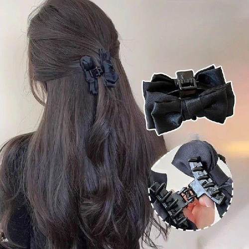 Black Bow Small Hair Claw Women Girls Sweet Cute Hair Grab