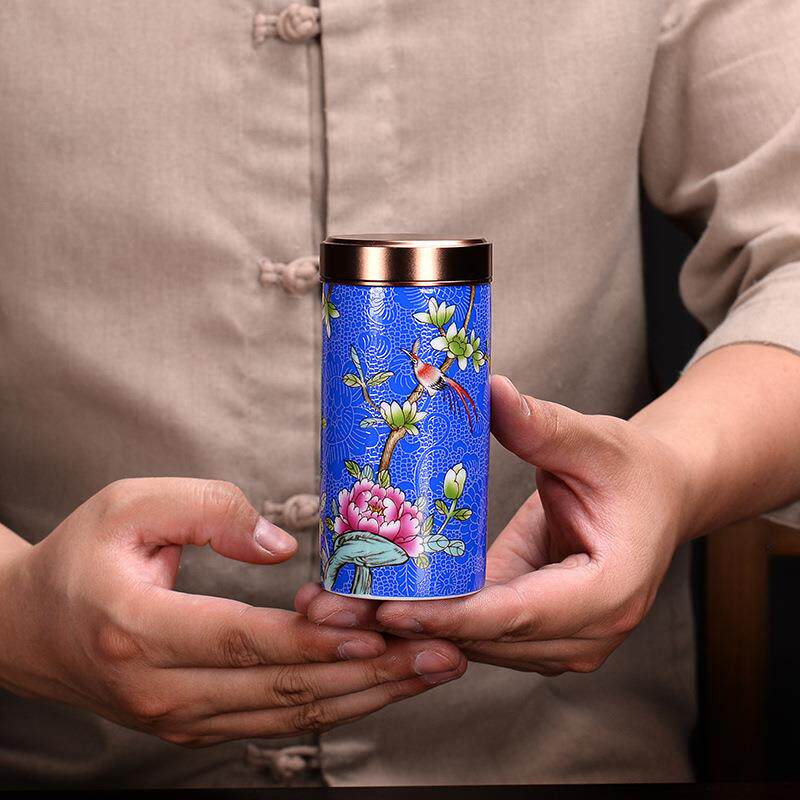 携式茶叶罐旅行随身出差迷你小号茶罐陶瓷密封罐茶叶盒珐琅彩