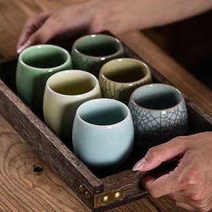 9WOR青瓷茶杯水杯哥窑冰裂陶瓷泡茶单杯直口品茗杯办公室客厅家用