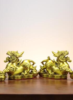 貔新款铜貅摆貔貅貔件公母对聚宝盆铜恘客厅家居用皮丘元一宝貔犰
