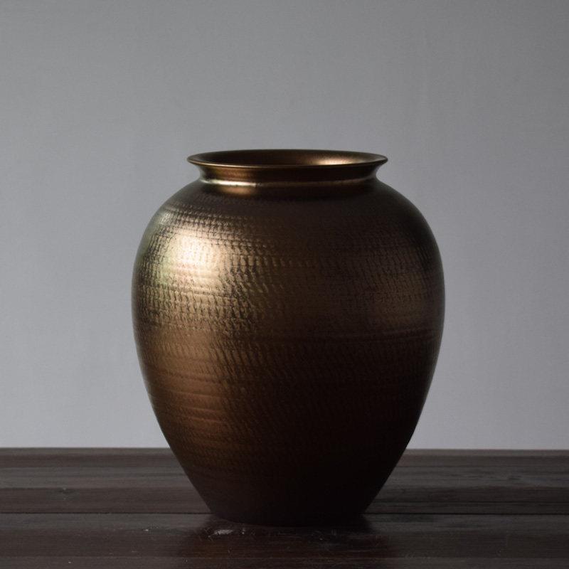 金色陶瓷花瓶桌面落地大号插花器干 干燥树枝陶罐酒店样板房玄关