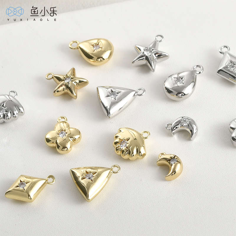 吊diy色材料手链耳饰保月亮锆石菱形14k项链星星坠配件包金贝壳