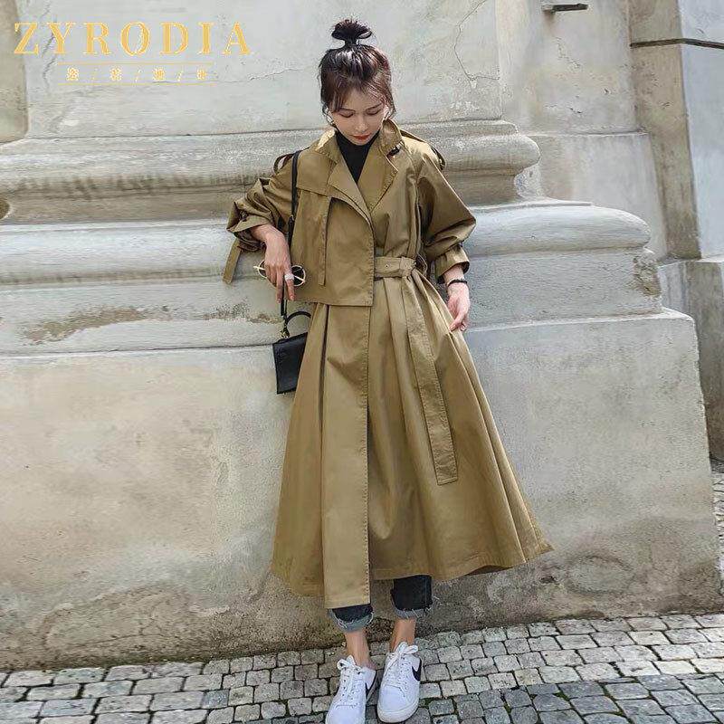 ZYRODIA 卡其色中长款风衣女2024新款流行韩版覆古港味薄款外套