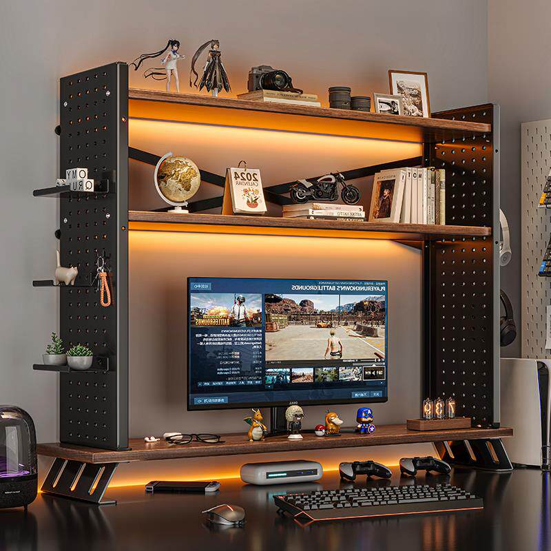 电脑增高架洞洞板桌面显示器增高架置物架定制立式实木电竞房改造