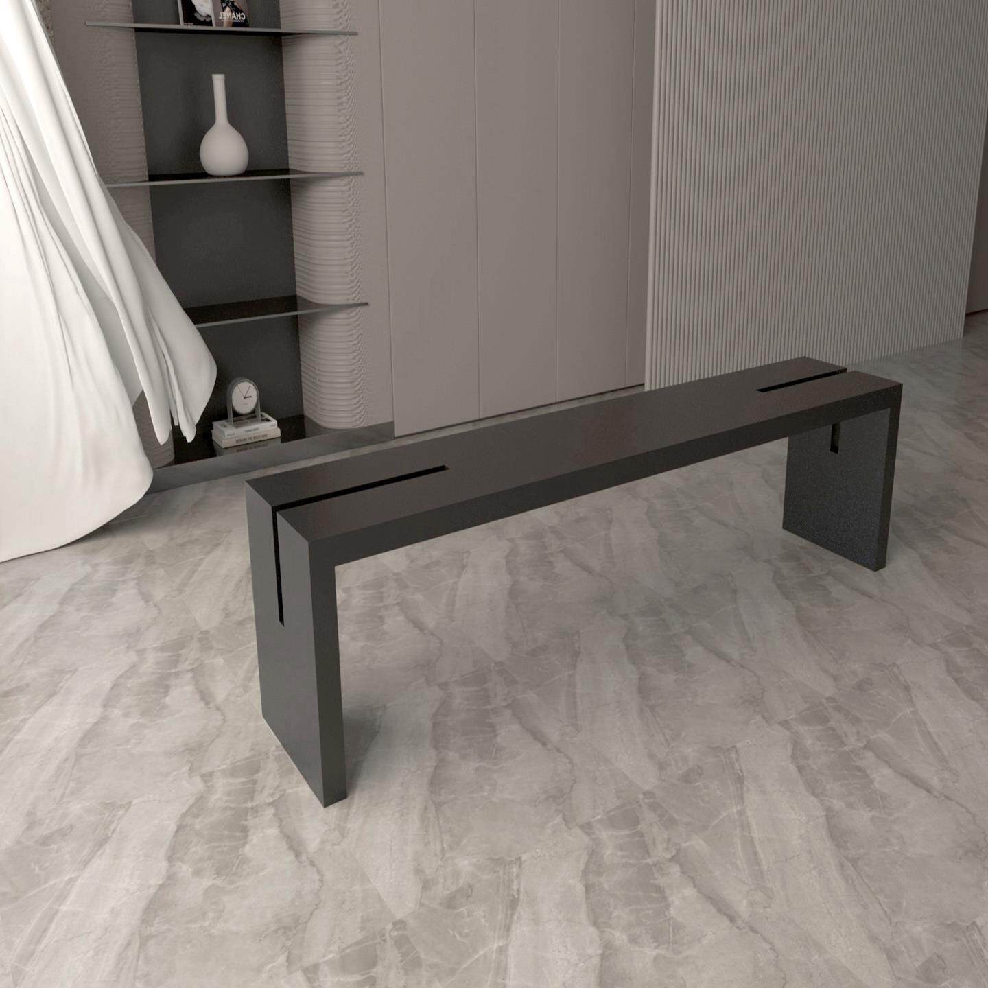 北欧实木长条凳现代异形长餐凳进门换鞋凳卧室床尾凳创意原木长凳