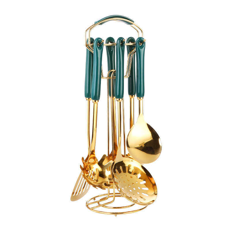 北欧轻奢不锈钢烹饪勺铲祖母绿陶瓷手柄锅铲煎铲厨房用具套装复古,厨房/烹饪用具,全套勺铲,淘宝优惠券,粉丝福利购,淘宝优惠卷