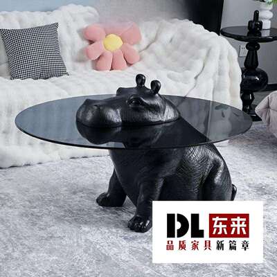 形创意性动物河马意式客厅玻璃圆TZY设计师现代轻奢个茶风几小户