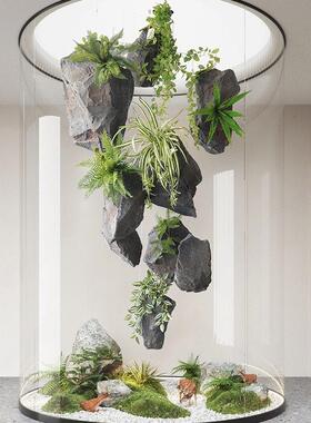 彷真石头摆件中式悬挂假山室内植物大型造景悬浮泡沫雕塑景观石头