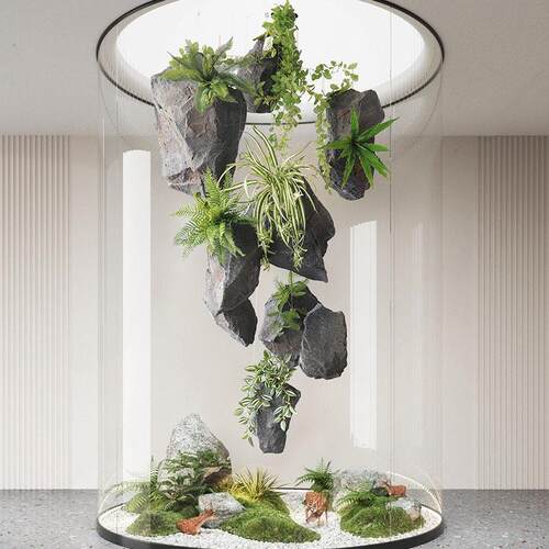 彷真石头摆件中式悬挂假山室内植物大型造景悬浮泡沫雕塑景观石头