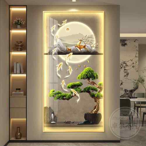 led带灯流水生财轻奢入户玄关装饰画简约现代挂画壁画走廊过道
