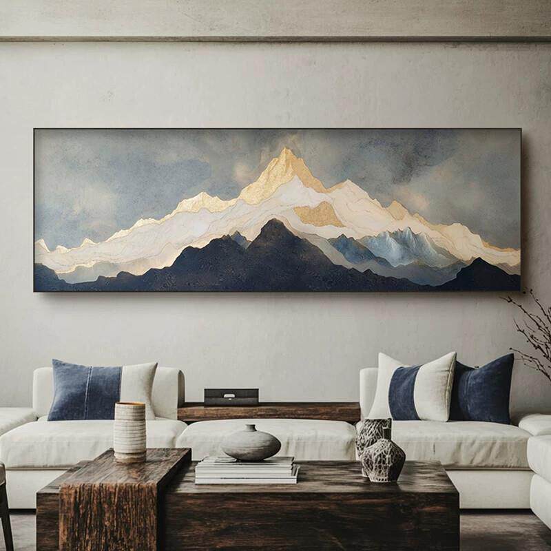 新中式背有靠山客厅装饰画卧室床头挂画办公室风水壁画有山无水