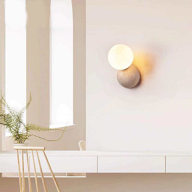 中古风极简黄洞石小壁灯设计师餐厅走廊过道卧室床头墙壁圆球灯饰