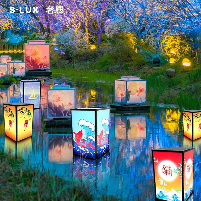水上灯笼许愿方形河灯湖面池塘造景景区水面装饰亮化漂浮景观灯