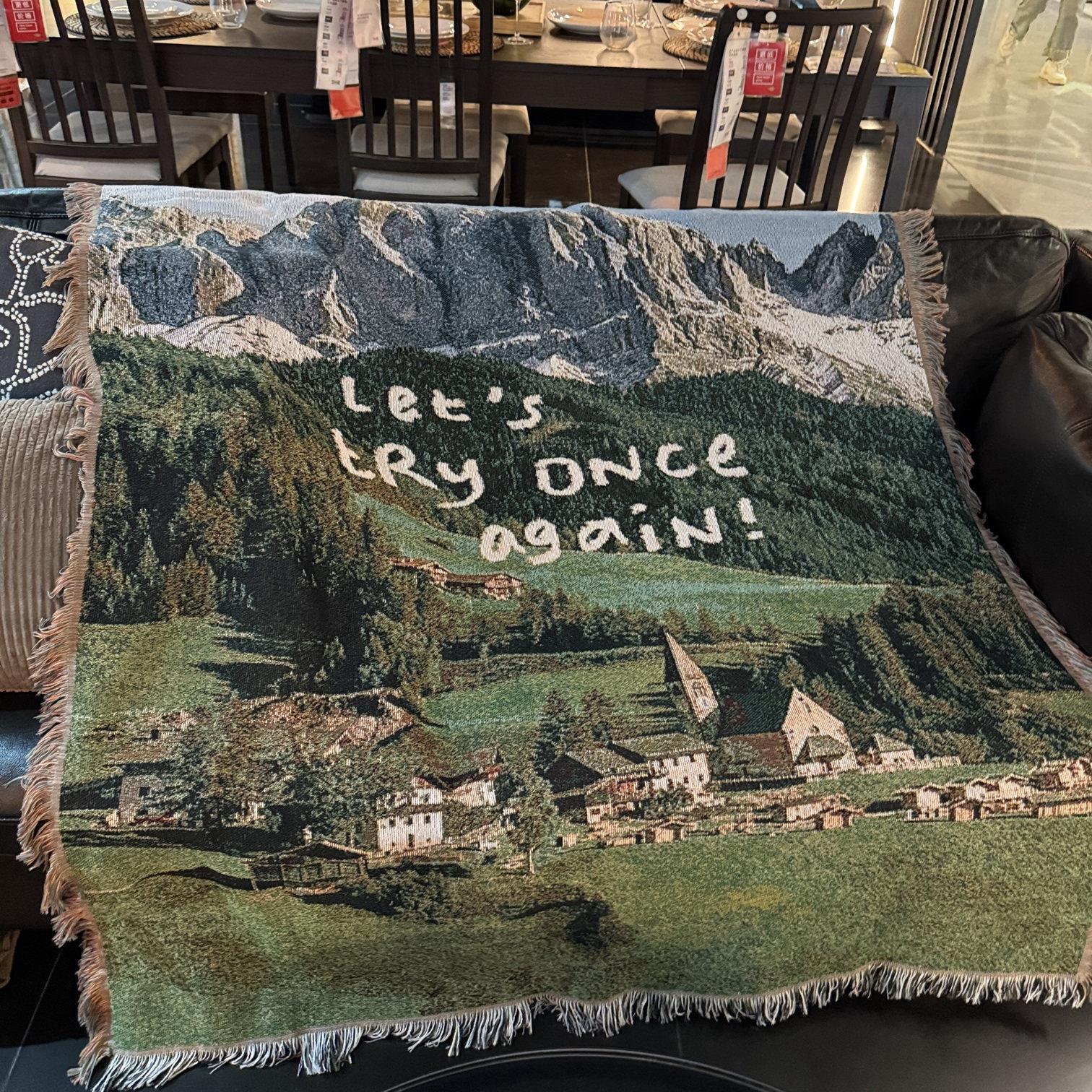 布谷自制 阿尔卑斯山风景棉线 线毯子艺术挂毯沙发毯多功能床上盖