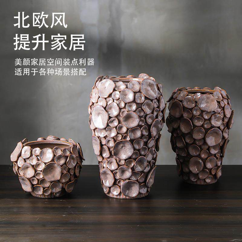 陶瓷花瓶花盆重工艺贴花色釉工艺品欧美风格软装家居摆饰品插花