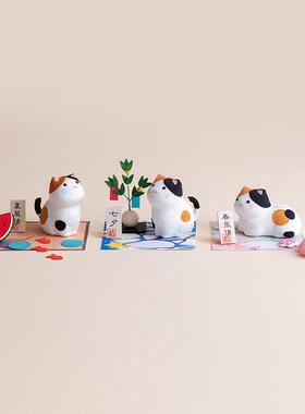日本进口龙虎堂日式桌面可爱猫咪小摆件七夕精致礼品
