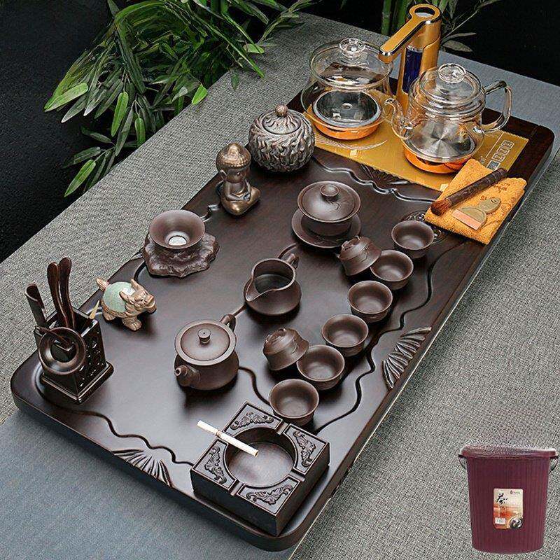 乌木实木茶盘茶具家用简单紫砂功夫茶杯全套全自动玻璃四合一