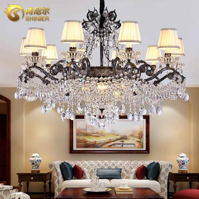 水晶吊灯厅卧灯奢华现代简复古餐厅室灯欧约式铁艺黑色蜡客烛170