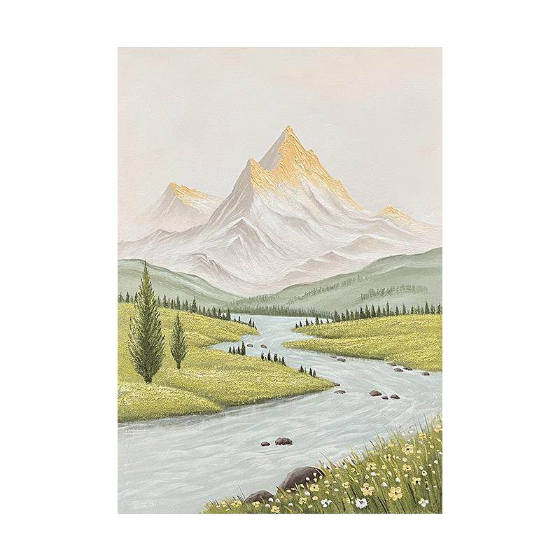 手绘油画客厅装饰画立体山水画入户玄关走廊壁画侘寂风手绘肌理画