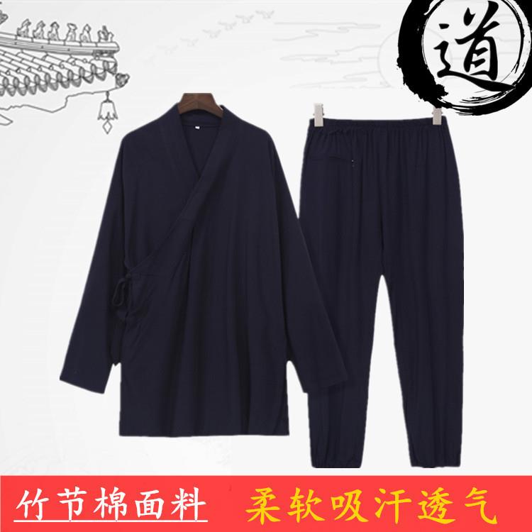 厂家直供侧开竹节麻斜开三清领春夏太极服男女棉麻服长袍套装