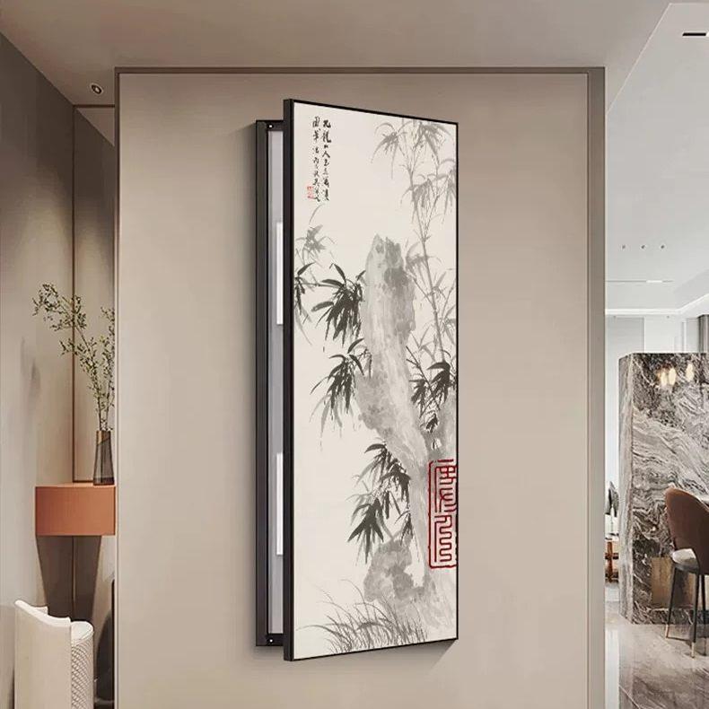 玄关大装饰画配电箱电闸长条竹子开关竖款遮挡中式新尺寸画电表箱