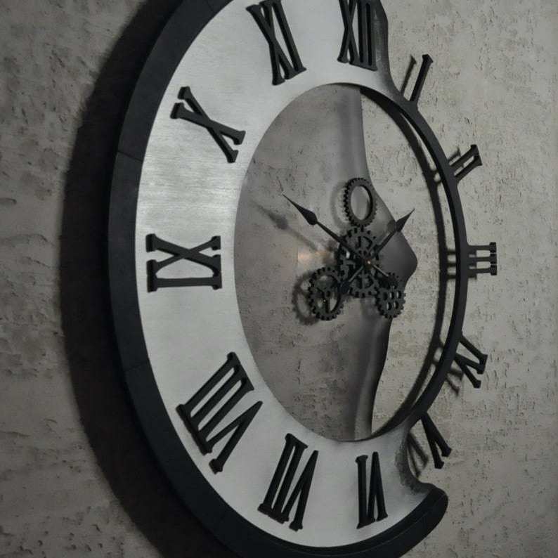 外贸 抽象工业风破旧万年钟木制挂钟中世纪时期战争大壁钟表