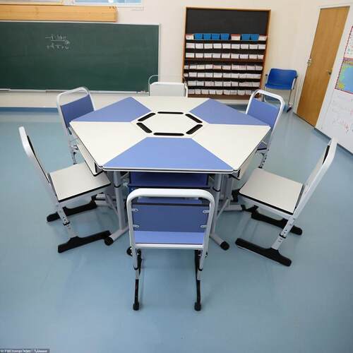 六边形升降课桌椅学生智慧阅览室心理组合桌辅导培训班团体拼接桌
